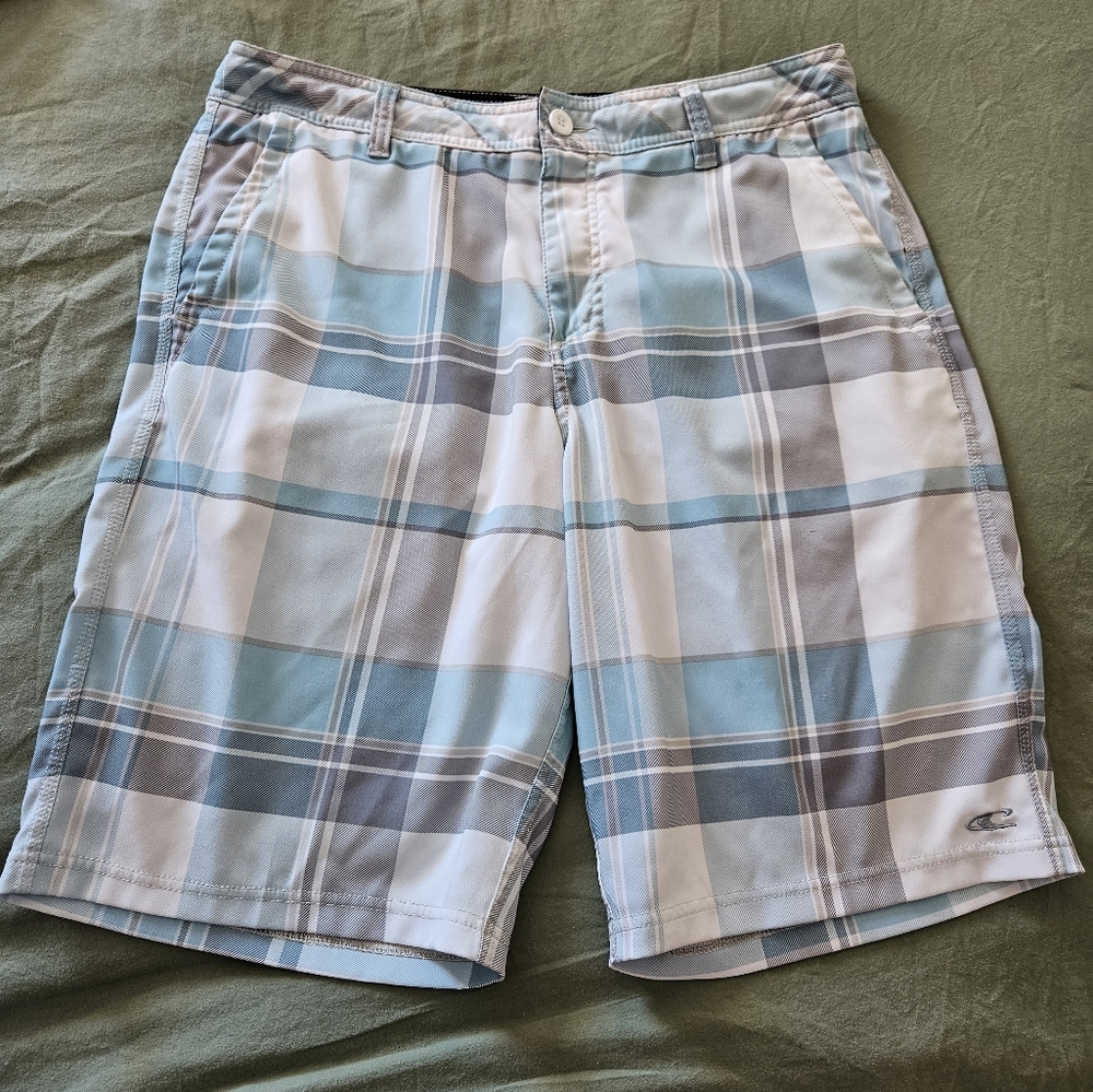 O'neill Hybrid Blue And Grey Plaid Multicolored Shorts Size 33